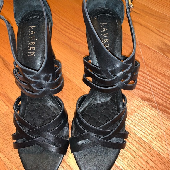 Ralph Lauren Women's 'Saba' Black Leather Sandals - Picture 4 of 6